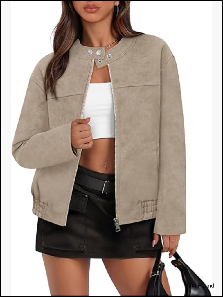 Faux Suede Bomber Jacket Zip Up Long Sleeve Winter Coat